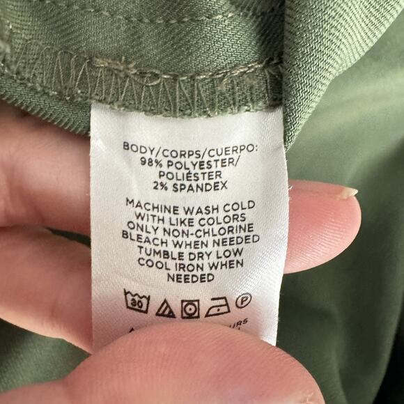 LOFT Pleated A-Line Knee Length Skirt Size 2 Olive Green Buttons Office Stretch - Picture 6 of 10